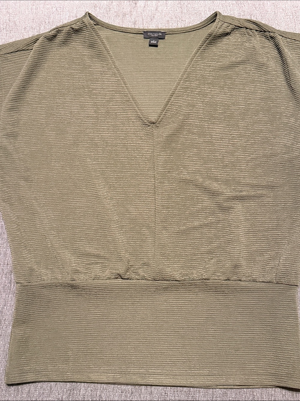 Ann Taylor Factory Olive Ribbed V-Neck Knit Top